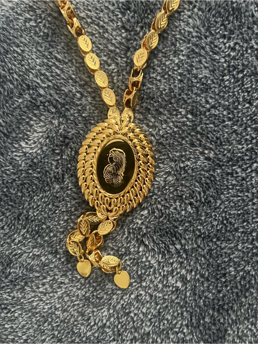 Gold-Tone Oval Locket Pendant Necklace with Enamel Detail Arab Style gold.